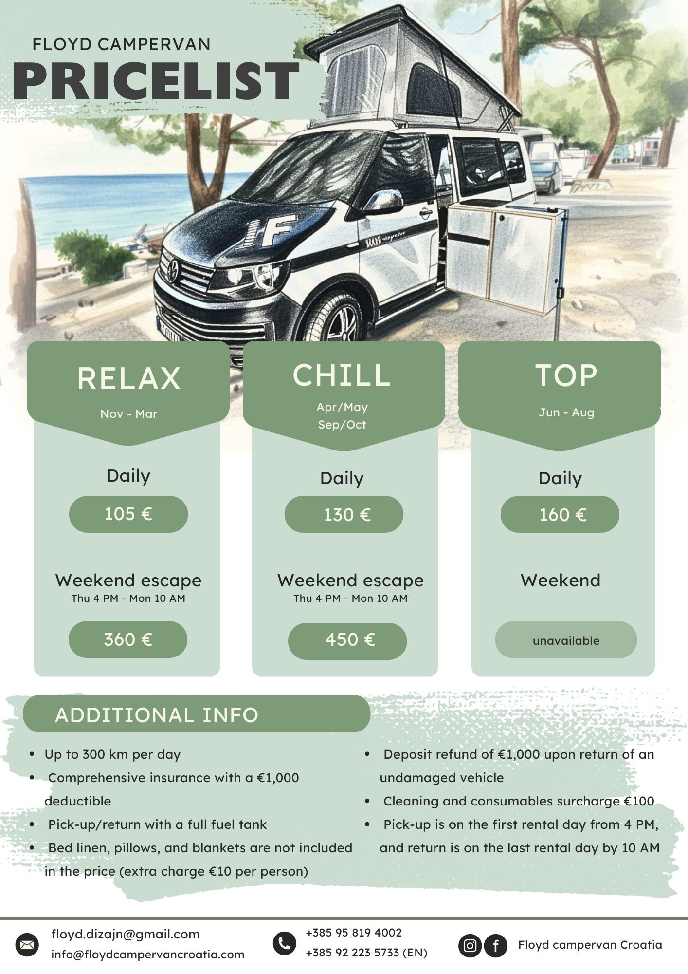 Floyd Campervan Croatia Price List